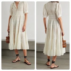 Doen Sz Large Rolande Tiered Embroidered Organic Cotton-Voile Midi Dress in Salt